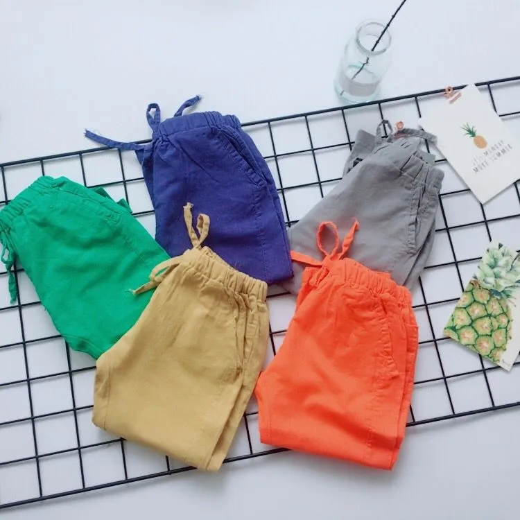 Детская одежда анти противомоскитные штаны Новые Летние продукты Для мужчин и Для женщин детские разноцветная хлопковая ткань льняная длинная Домашняя одежда сна короткие штаны