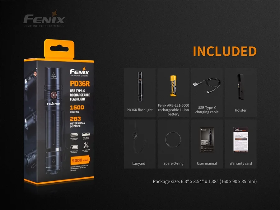 Новинка 2019 тактический фонарик Fenix PD36R 1600 люмен ультракомпактный поисковый с