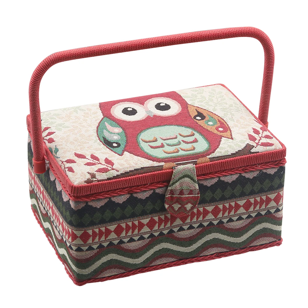 

Handmade Fabric Sewing Basket Sewing Kits DIY Crafts Needle Thread Sewing Tools Organizer Storage Box Mother Gift 30.5*23*16cm