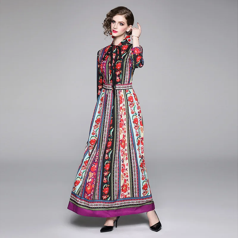 

Autumn New Style Europe And America Versitile Fashion Waist Hugging Slim Fit Slimming Printed Splicing Dress Fashion