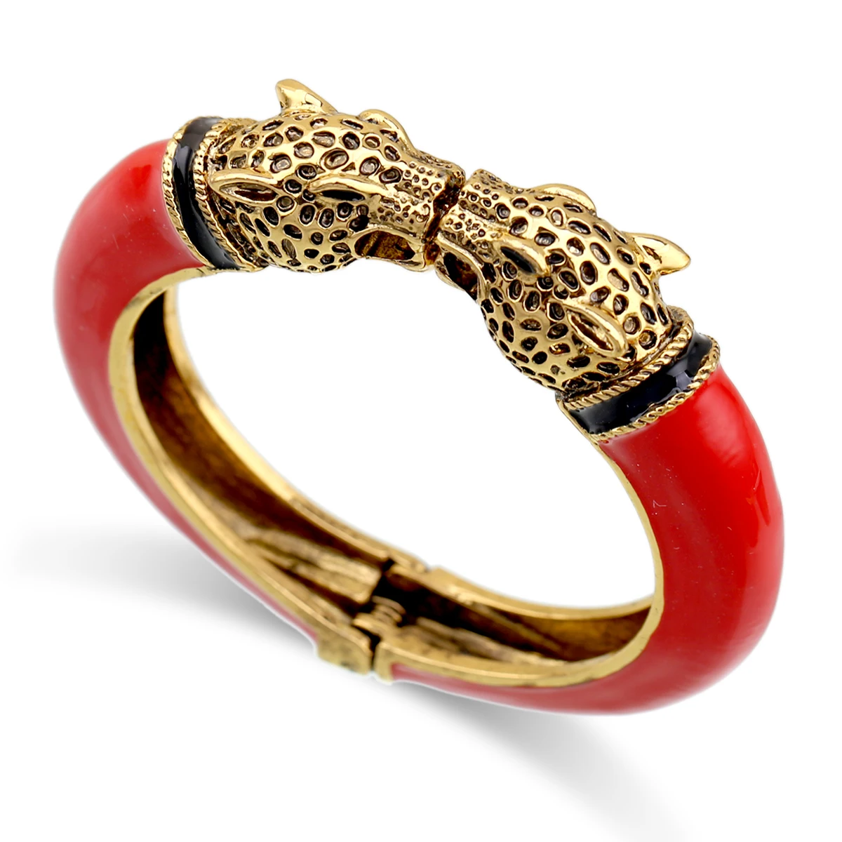 Double Leopard Head Enamel Cuff Bracelet Bangle Women Girls Gold Plated Animal Vintage Bracelet bangle bracelet