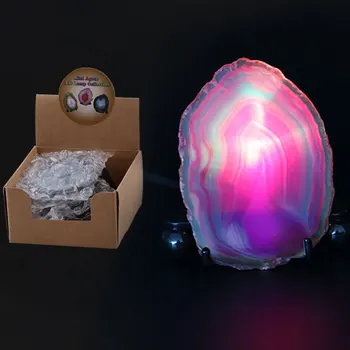 

Christmas Agate Stone Slice LED Night Decoration-Dyed Purple Mineral Rock Geode Druzy Slice Nightlight Desk Table Lamp #