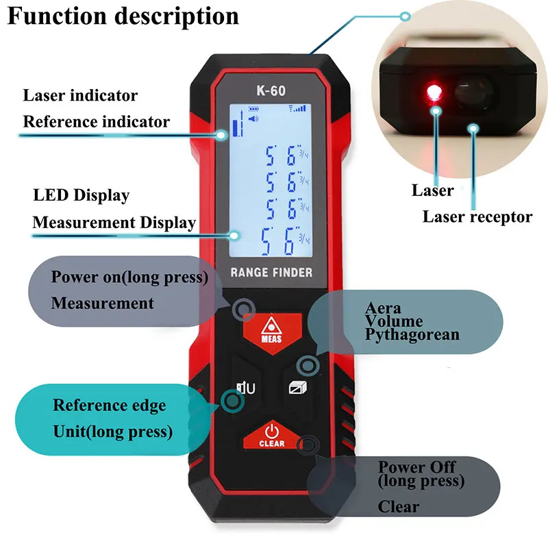 MAKINGTEC Laser Rangefinder Distance Meter 40M60M Laser Measure Digital Measuring Tape Length Meter Laser Measurement Device