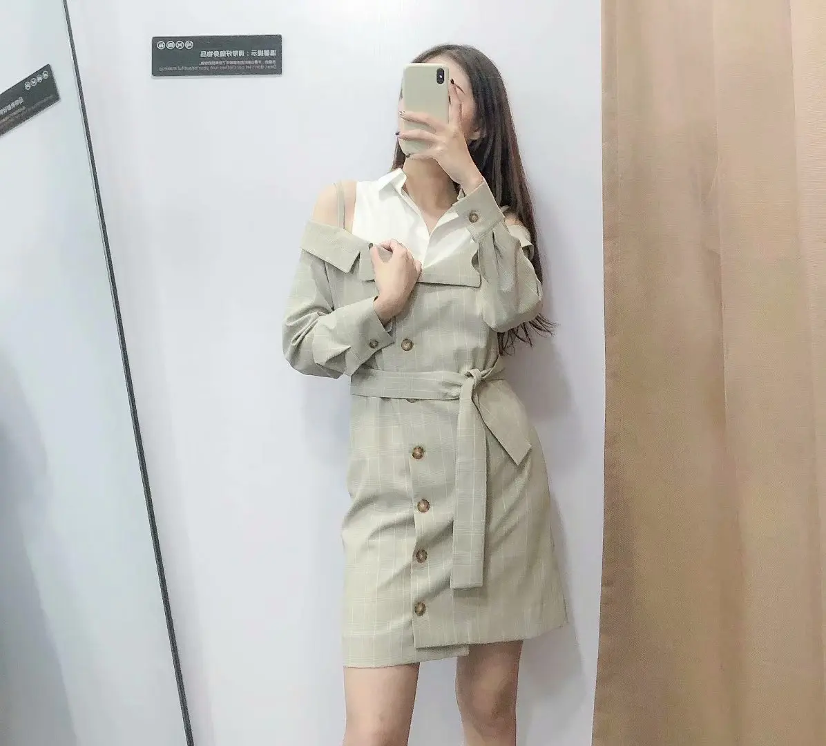 

Europe And America WOMEN'S Dress Ozhouzhan Early Autumn New Products Fake Two-Piece off-Shoulder Design Blazers Dress Plaid Long