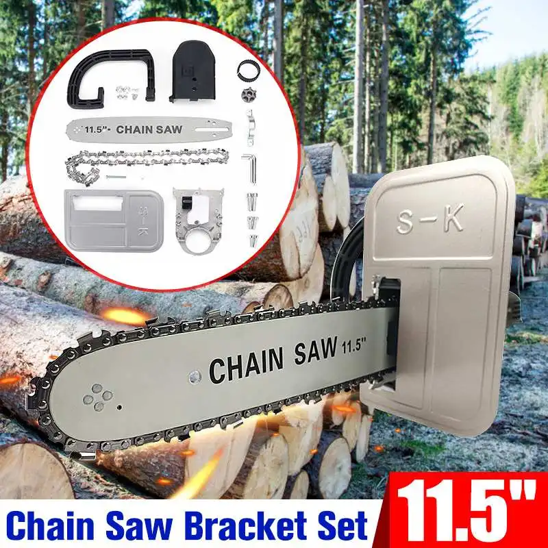 

11.5" Woodworking Chain Saw Bracket Set Electric Set Angle Grinder to Chainsaw converter Chain Saw Woodworking Tool Set