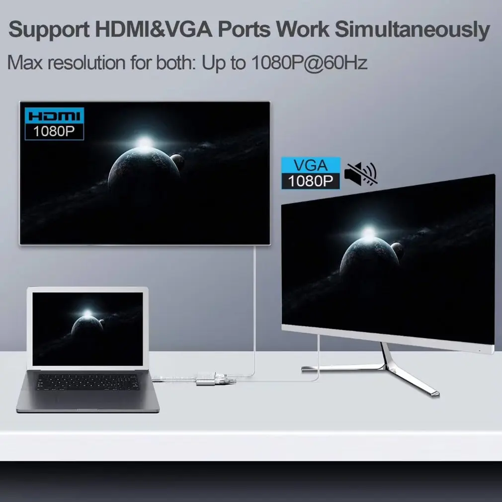 Премиум USB C к VGA HDMI адаптер USB C к HDMI 4K VGA 1080P портативный домашний 4 в 1 Тип C к HDMI VGA адаптер