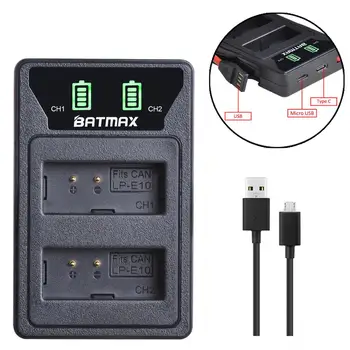 

Batmax LP-E10 LPE10 LED Dual Charger with Type C Port&USB Cable for Canon 1100D 1200D 4000D Kiss X50 X70 Rebel T3