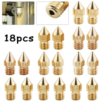 

18Pcs Nozzles M6 Brass Nozzle Print Head For 3D Printer Part 1.75mm MK8 Extruder Supplies Accessories