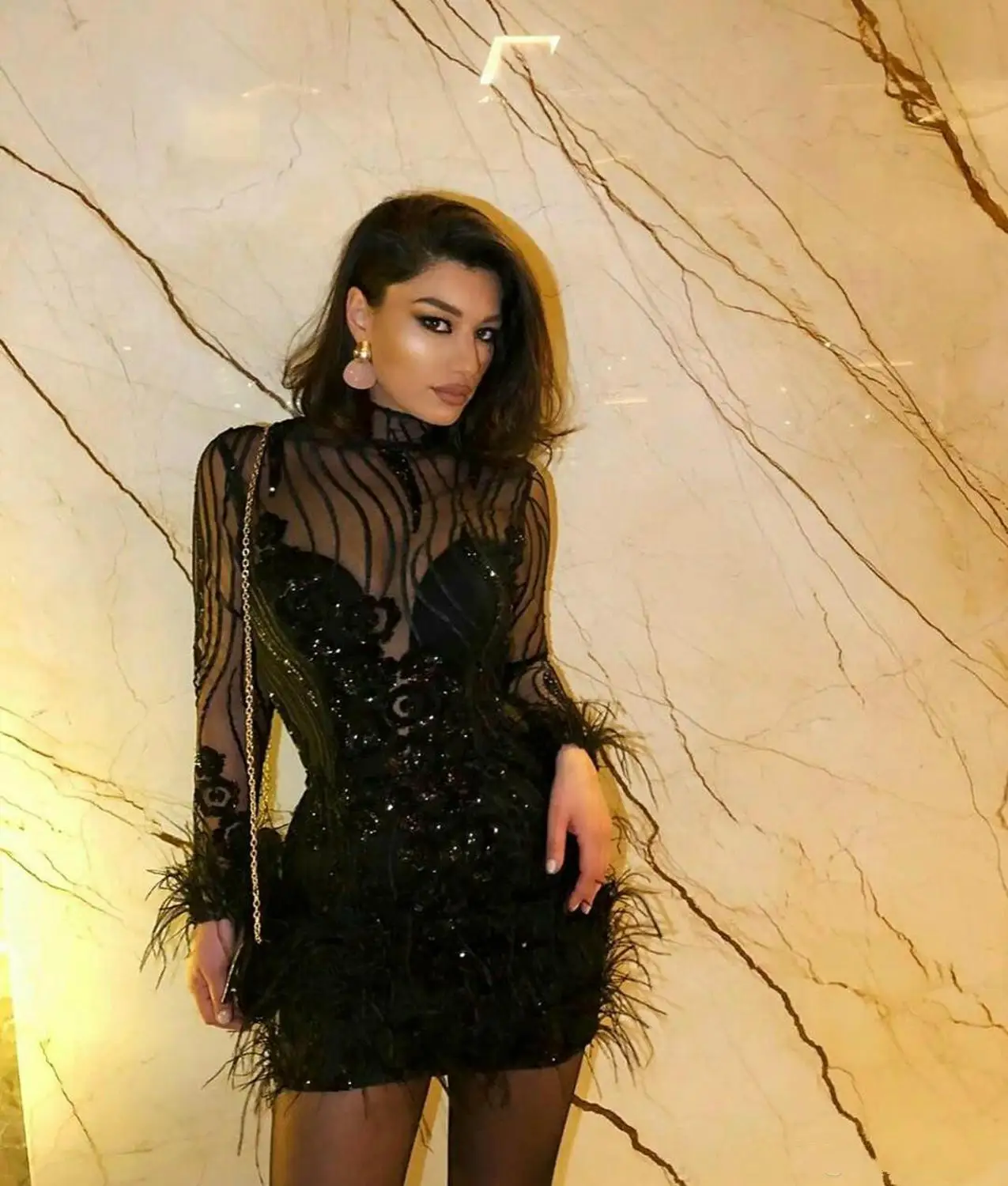 Black Cocktail Dresses High Neck A Line 