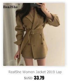 RealShe, Женская куртка,, с отворотом, длинный рукав, с поясом, одноцветная, зимняя, женская, осенняя, повседневная, для женщин, зимние пальто и куртки