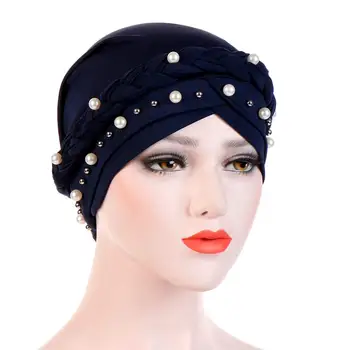 

Women twist Turban cap Muslim beading Hijab scarf turbante mujer Beading India Hat Muslim Ruffle Cancer Chemo Beanie Turban Wrap
