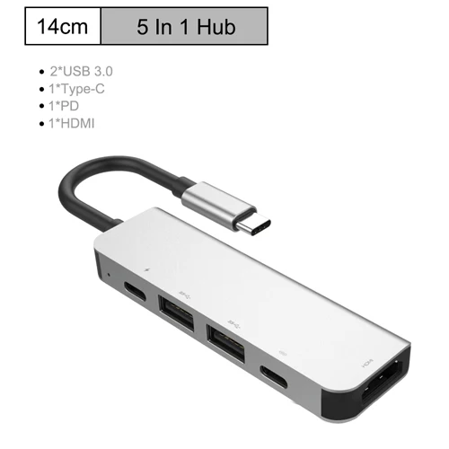 Мульти USB C концентратор для USB 3,0 HDMI 4 K/SD/TF кардридер/зарядка PD аудио/RJ45 адаптер для MacBook Pro type c usb сплиттер - Цвет: 5 in 1 USB C HUB