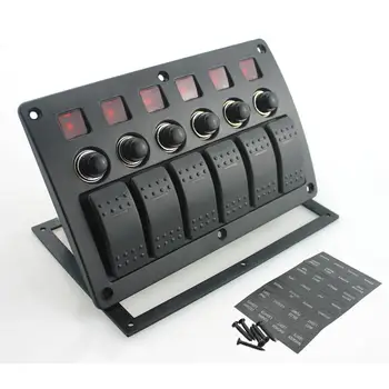 

Waterproof IP68 Car Auto Boat Truck 6-Gang Red LED Light Rocker Switch Panel
