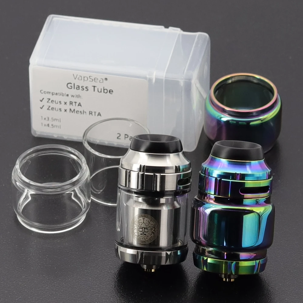 VapSea-Paquete de 2 bombillas transparentes Pyrex, tubo de cristal de repuesto de 4,5 ml, tanque recto de 3,5 ml para atomizador Zeus X RTA / Mesh RTA