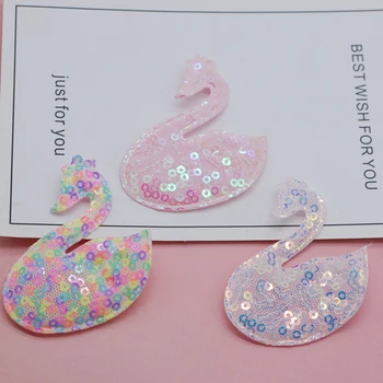 

20pcs/lot 6*5.9cm wholesale sequins swan padded appliques for headdress clothing gifts decoration materials wholesale