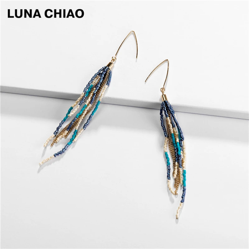 Женские серьги-подвески в богемном стиле LUNA CHIAO длинные серьги с кисточками