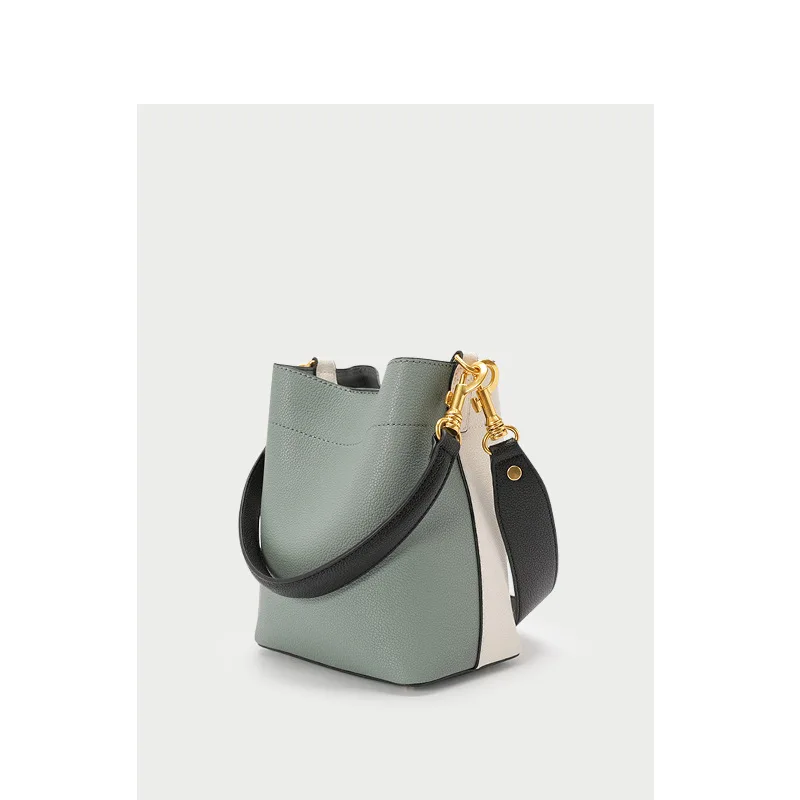 

Fashion color matching bucket bag lychee pattern soft leather cross-body bag large capacity portable tote bag