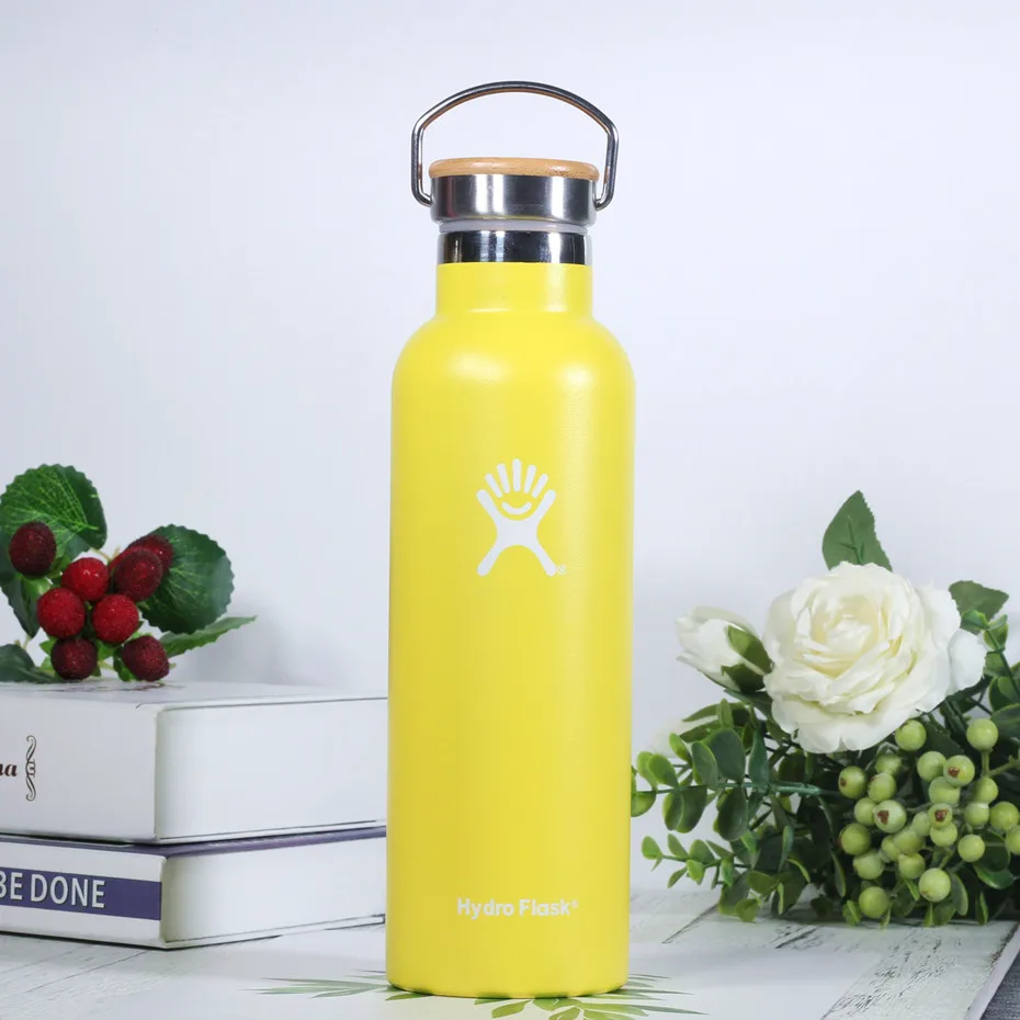 Бутылка для воды из нержавеющей стали, бутылка для воды с вакуумной изоляцией, портативная термобутылка для путешествий с широким горлом - Цвет: Yellow