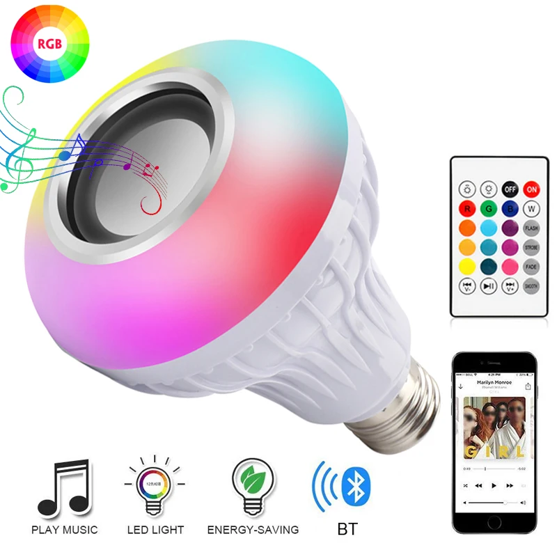 Умная светодиодная RGB лампа E27 музыкальная приглушаемая с дистанционным
