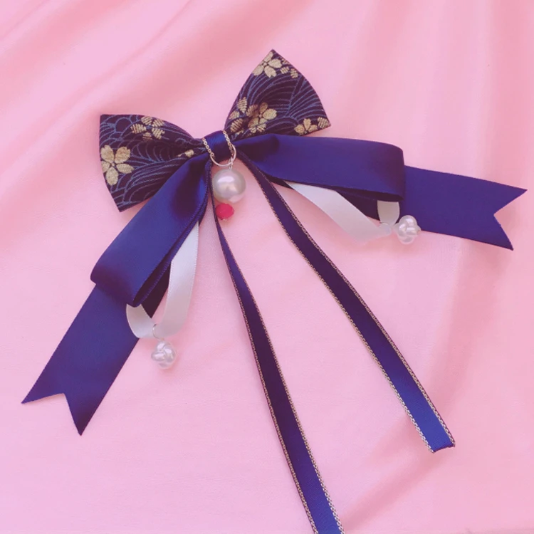 Blue Hair Clip Японская обувь для девочек в стиле «лолита», с большим бантом, повязка на голову с кружевом и вышивкой повязка на голову японская Лолита повязка на голову кимоно Daily KC зажим для волос - Цвет: Blue Hair Clip