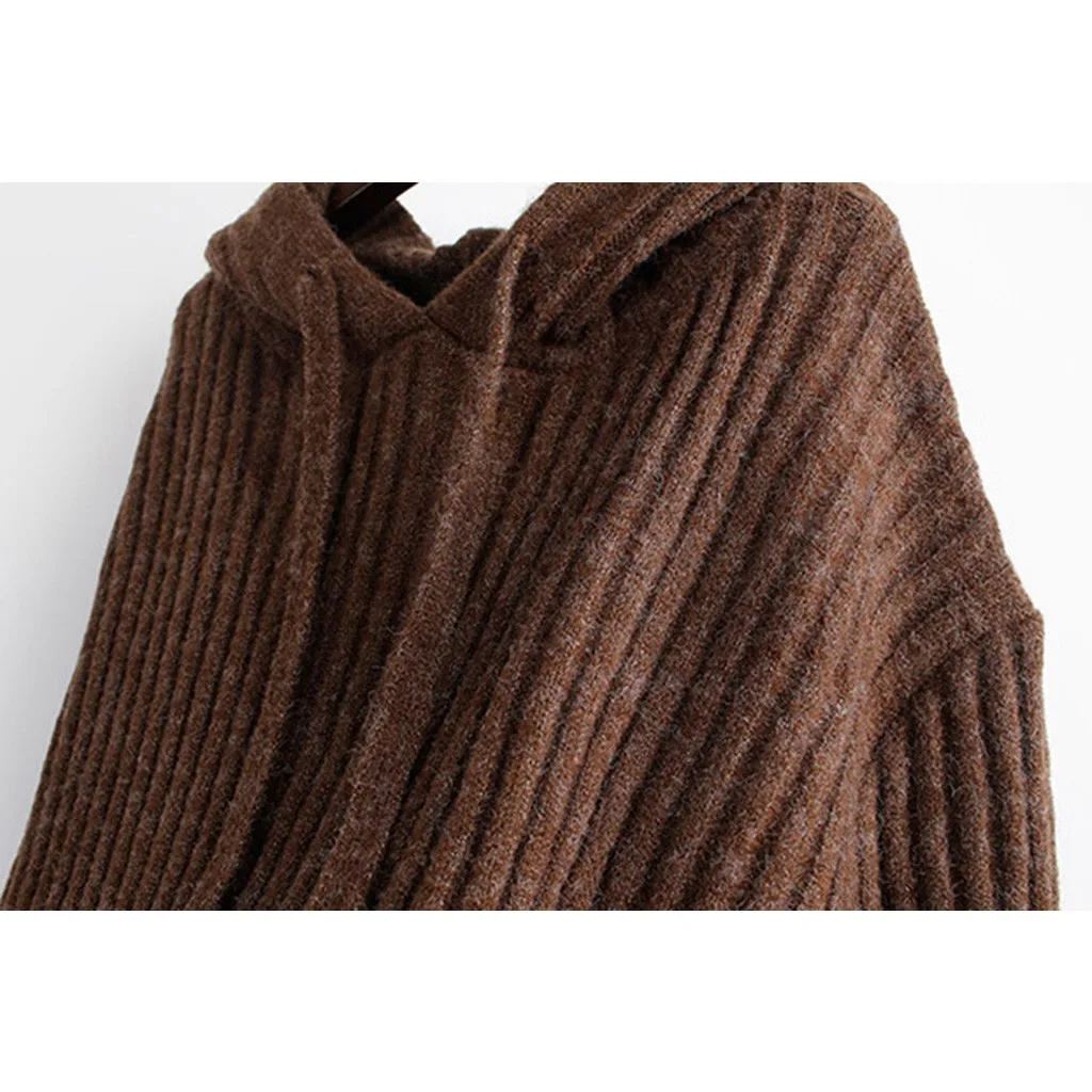 Женский свитер, модный, v-образный вырез, однотонный, с капюшоном, длинный рукав, пуловер, свитера, Вязаные Рубашки, женская зимняя одежда