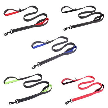

Reflective Pet Dog Leashes Double Handle Dog Leashes Leads for Medium Large Dog Double-Layers Nylon Pet Leashes for Running 1.5M
