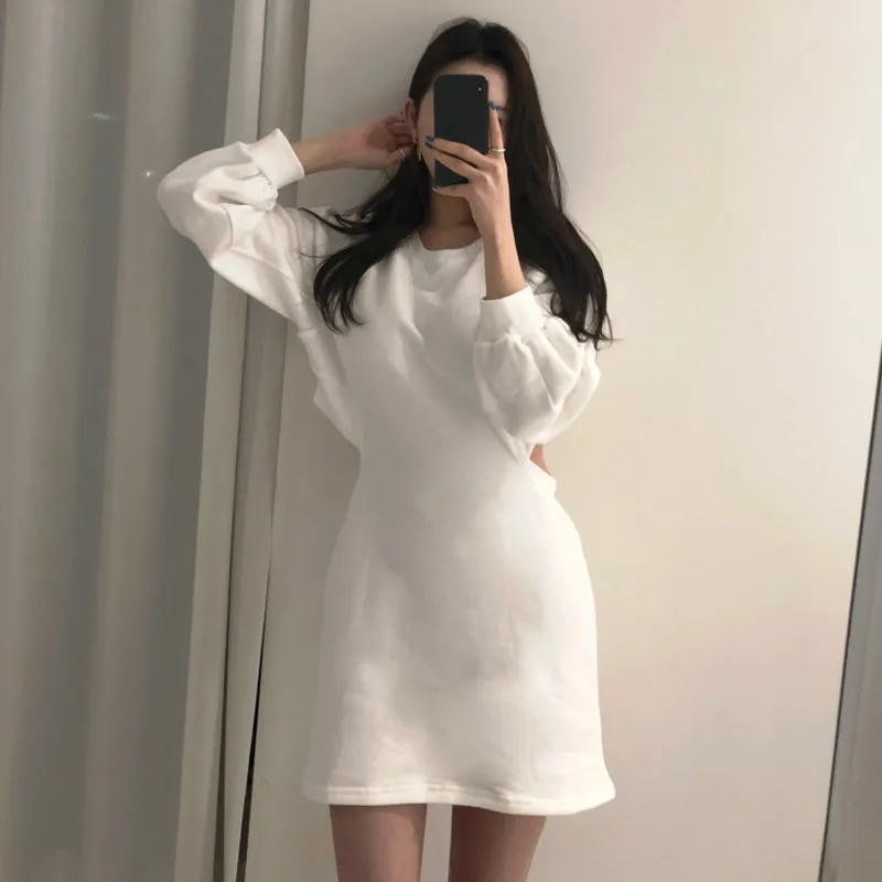 Gaganight модное пикантное женское флисовое весеннее мини платье однотонное тонкое