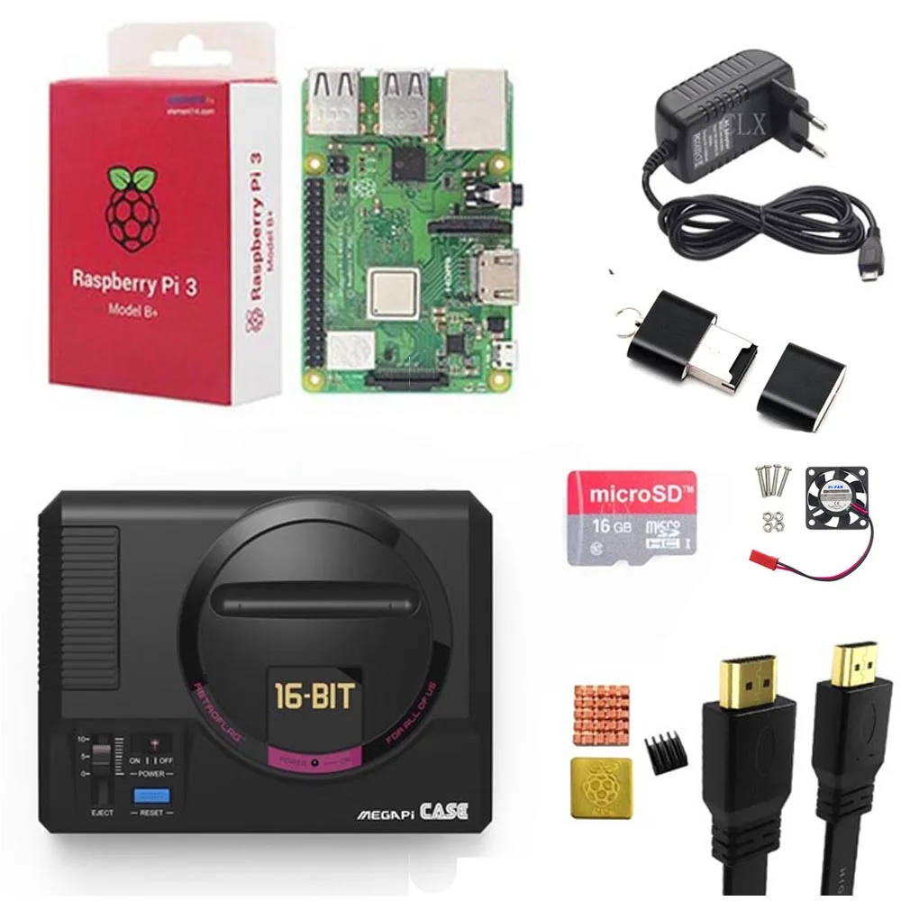 Kit G Retroflag MEGAPi чехол+ Raspberry pi 3B+(плюс)+ 16/картой памяти на 32 ГБ+ 5V 3Apower+ HDMI+ теплоотвод для Raspberry pi 3B - Цвет: Kit G