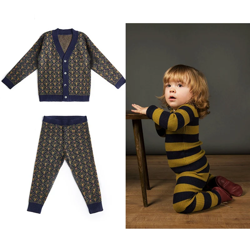 

Two-pieces Sets Kids Cotton Clothing New Autumn Baby Girls Long Sleeve T Shirts Sweater+pants Set Boys Knitted Jackets Clothes