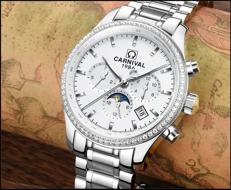 CARNIVAL Men's Watches Top brand luxury Multifunction Automatic Watch Men All steel Waterproof Mechanical Business Sport Watches