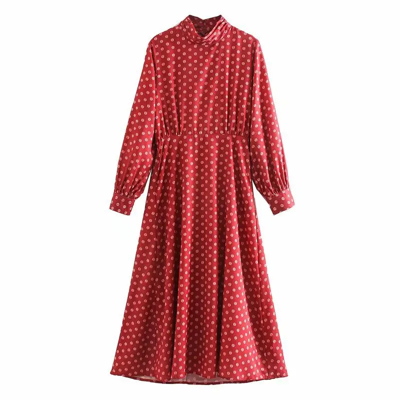 

2020 Spring Europe And America WOMEN'S Dress New Style Long Printed Long-sleeved Dress Long Skirts A8fs9344