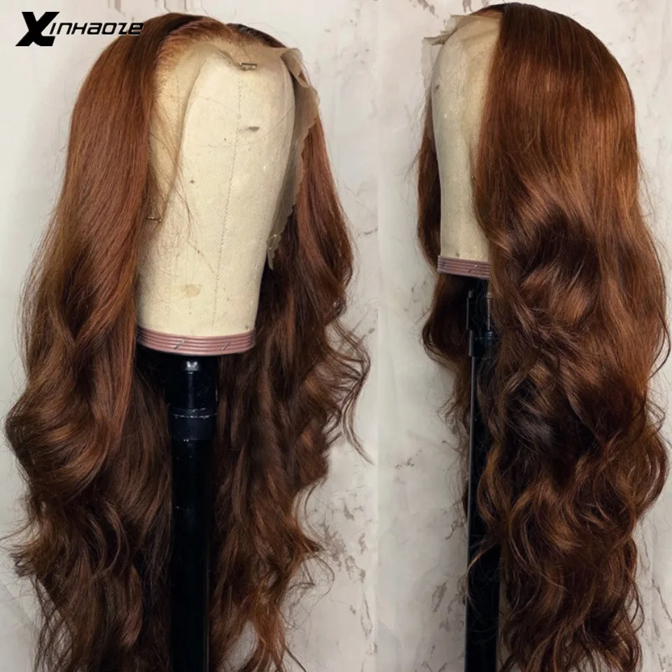 Onda do Corpo Perucas para Preto Parte do Laço Perucas de Cabelo Brasileiro Remy Marrom Escuro Laço Frontal Pré Arrancadas t Humano Cor 2 Apliques e perucas