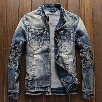 

2020 new spring cycling denim jacket for men, European and American retro slim stretch top, motorcycle jacket