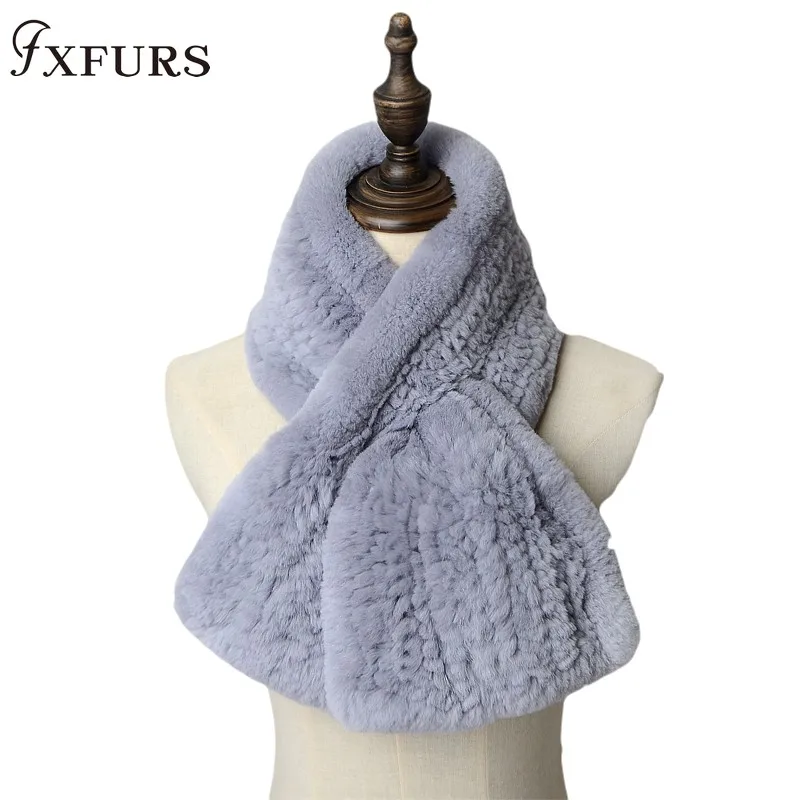 

2019 New Real Rex Rabbit Fur Knitted Women's Winter Warm Scarf Scarves Wraps Neck Warmer Fashion Mufflers Neckerchief Fur Wrap