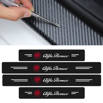 

4pcs Carbon Fiber Car Badge Door Threshold Plate Protector Stickers For Alfa Alpha Romeo 159 147 156 Giulietta 147 159 Mito