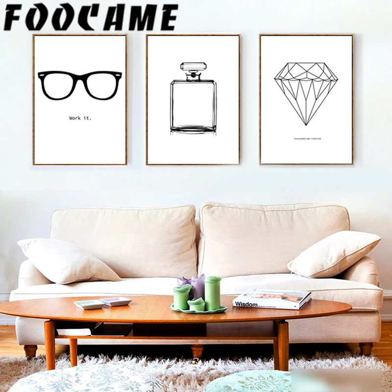 Линия флакон духов алмазные очки современная Скандинавская Печать на холсте