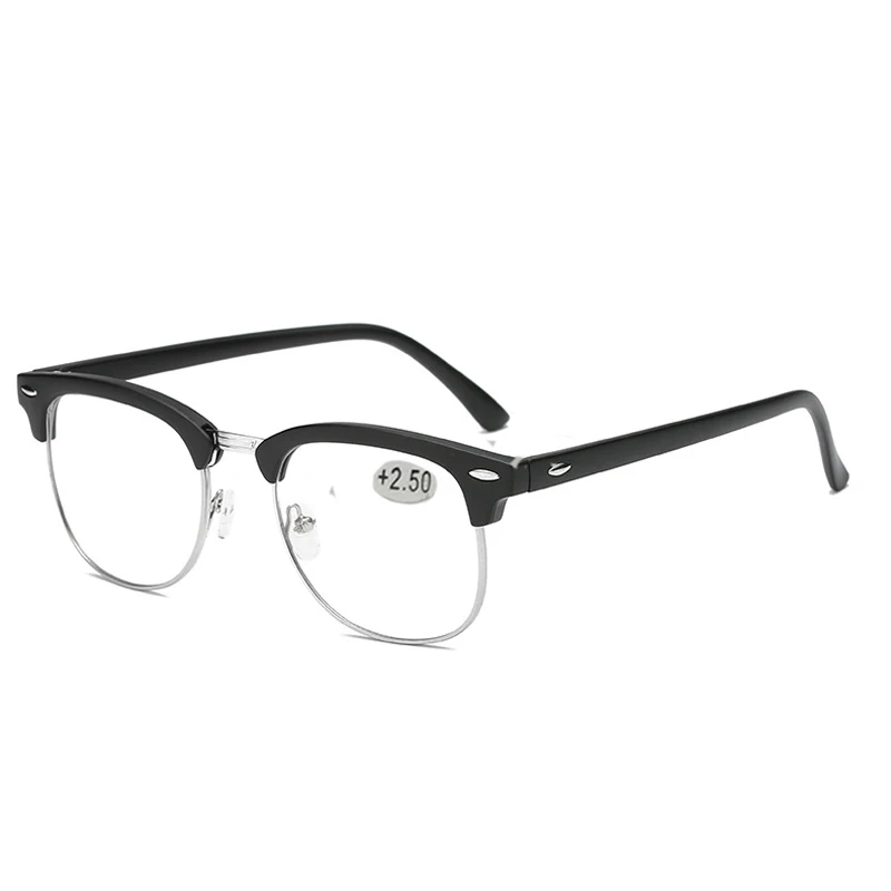 Black Silver Zilead очки для чтения с полуоправой, для мужчин и женщин, анти синий светильник увеличительные пресбиопические очки+ 1,0+ 1,5+ 2,0+ 2,5+ 3,0+ 3,5+ 4,0 - Цвет оправы: Black Silver