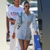 Kendall Jenner Inspired Shirt Dress Drawstring White Silk Long Sleeves Casual Outwear 2