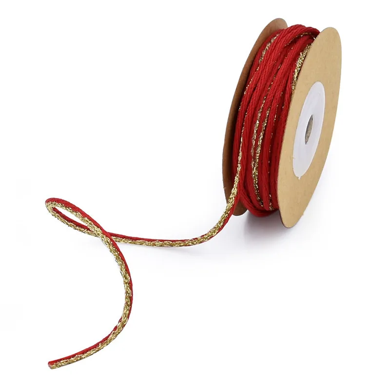 

(10 yards / batch) Christmas red color matching ribbon diy headwear gift packaging material glitter color line with rope
