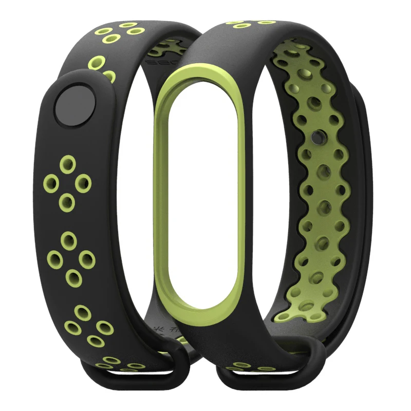 Black green LEMFO браслет для mi Band 4 ремешок дышащий силикон двойной цветной ремешок для Xiaomi mi Band 3 Smart Band Замена - Цвет: Black green