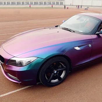 

30*152CM Chameleon Vinyl Wrap Matte Metallic Vehicle Film Purple to Blue Stretchable Air Release DIY Decals