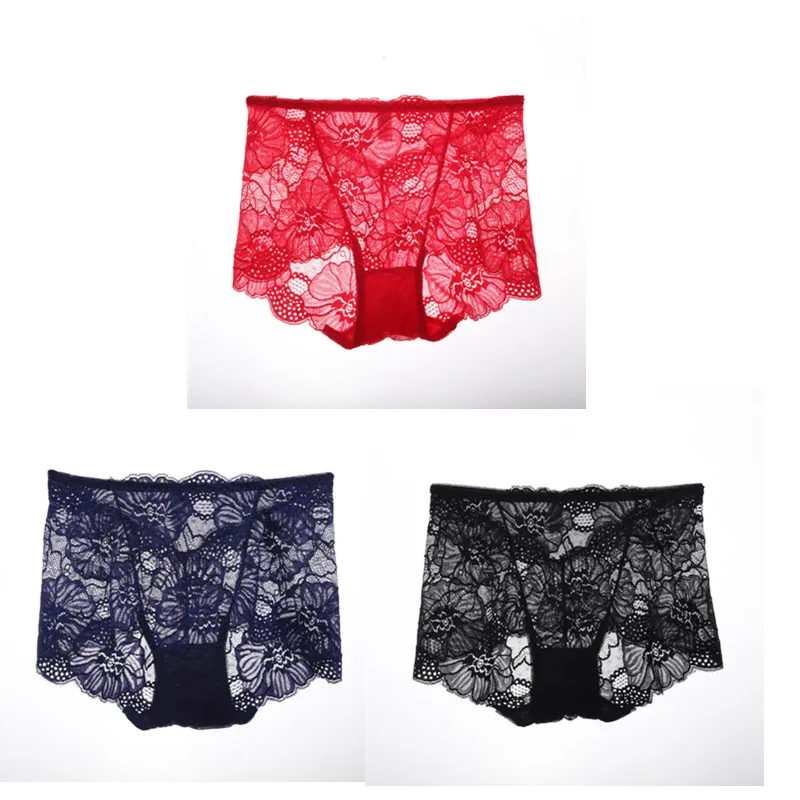 blue black red 3 шт./лот пикантные Для женщин кружева нейлон дышащее нижнее белье прозрачные трусы трусики женское нижнее белье Плюс Размеры L-2XL HP801 - Цвет: blue black red