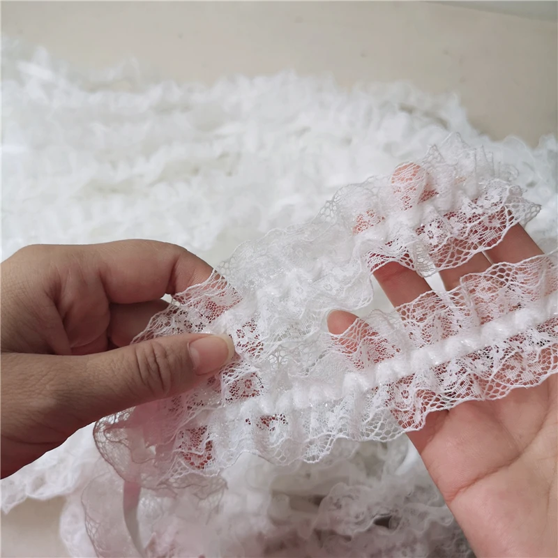 DIY Bra Ribbon Underwear Wedding Doll Skirt Belt Trim Sewing Accessories Double Layer Pleated Stretch Lace