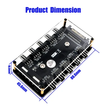 

10 way Fan Splitter Hub with PMMA Case and Magnetic standoff (Power from One 4-Pin Molex or SATA 15-Pin connector)
