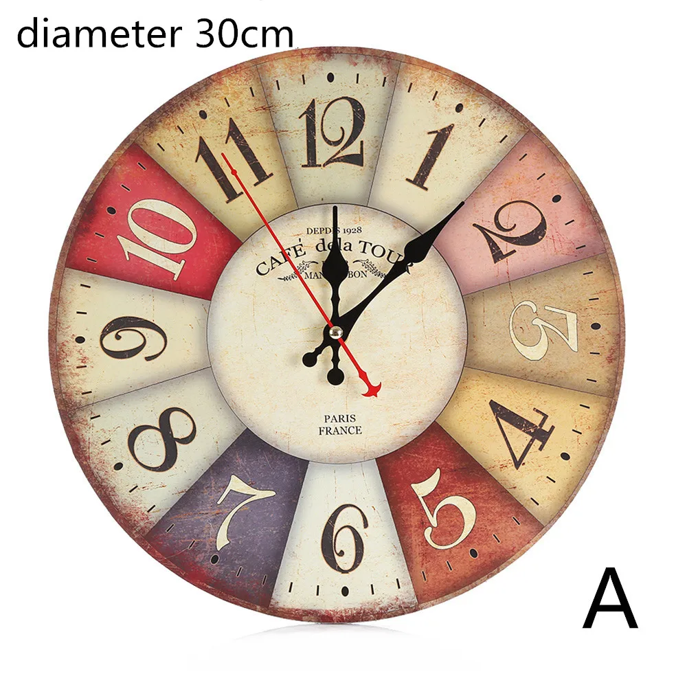 A diameter 30cm 1 шт., винтажные деревянные настенные часы, современный дизайн, античный стиль, для дома, гостиной, офиса, кухни, настенные 11,5 см/30 см - Цвет: A diameter 30cm