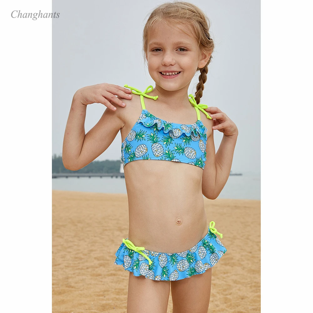 

New Model Girls Bikini Set Children Two Piece Swimwear Blue & Pineapple Print 2-7 Y Child Bathing Suits Baby Sandy Beach Wear