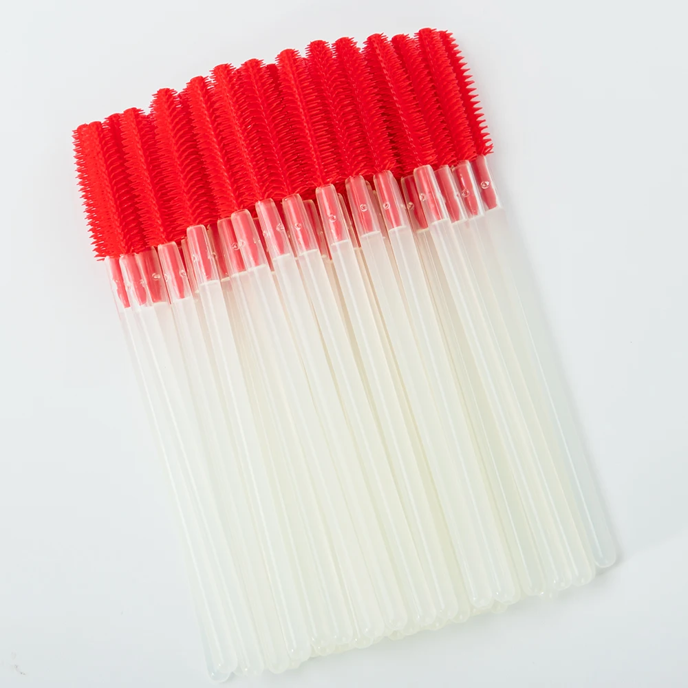 100pcs Makeup Eyelashes Brushes Silicone Disposable Mascara Brush For Eyelash Extension Mascara Applicator Wands Make Up Tools - Handle Color: Red