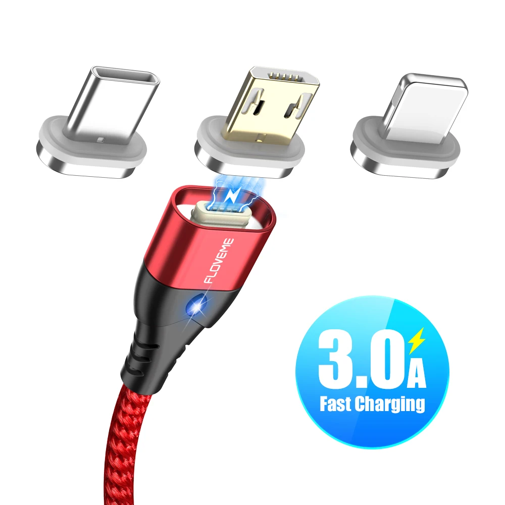 Магнитный кабель Micro usb type C для iPhone Lighting Cable 1M 3A провод для быстрого заряда type-C Магнитный зарядный кабель для телефона