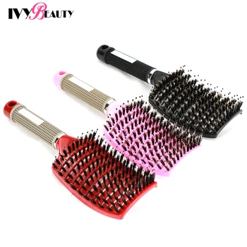 Billig Weibliche Haar Kopfhaut Massage Kamm Borsten & Nylon Haarbürste Gekrümmten Massage Haar Pinsel Nass Lockige Detangle Haar Pinsel Für Salon