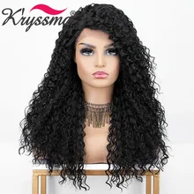 Krysma черные парики Кудрявые Длинные Синтетические парики для черных женщин L часть синтетический парик фронта шнурка высокотемпературное волокно